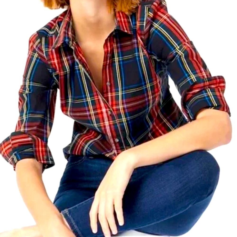 NWOT- J.Crew Red, Blue, golden-yellow & Black Plaid Button Down Size Small - Picture 13 of 13
